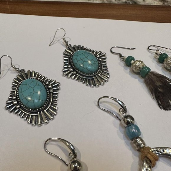 Jewelry Lot Of 3 Dangle Drop Pierced Earrings Blue Tones - Picture 7 of 12